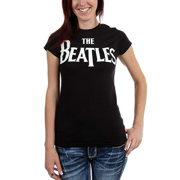 Beatles Distressed Logo Girls Juniors Black Tank Top Shirt New Official